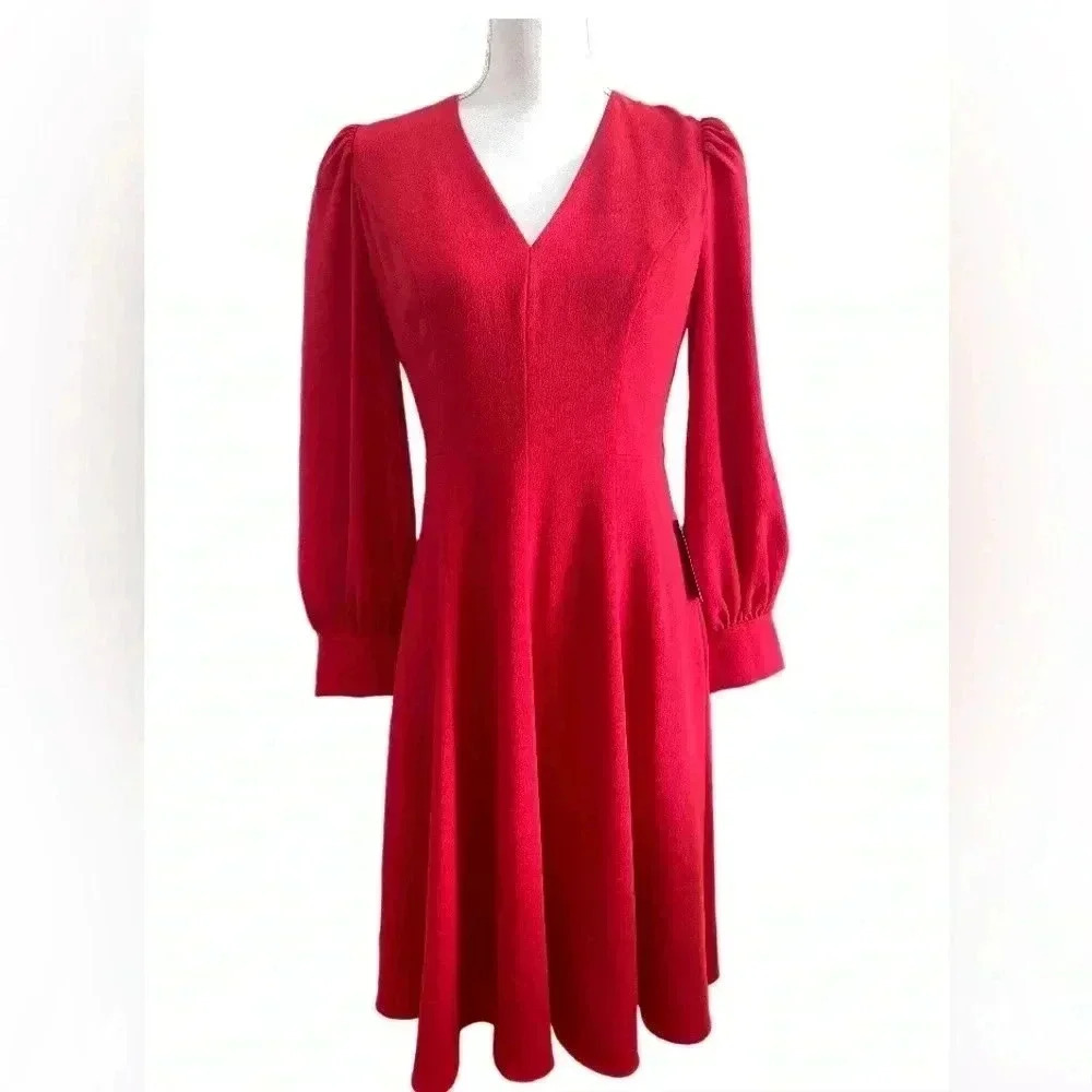 NWT Gal Meets Glam V- Neck Blouson Sleeve Fit and Flare Dress women’s Size 4